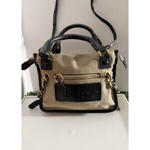 Chloé Canvas Leather Mini Satchel Crossbody Bag Black Beige Gold Hardware